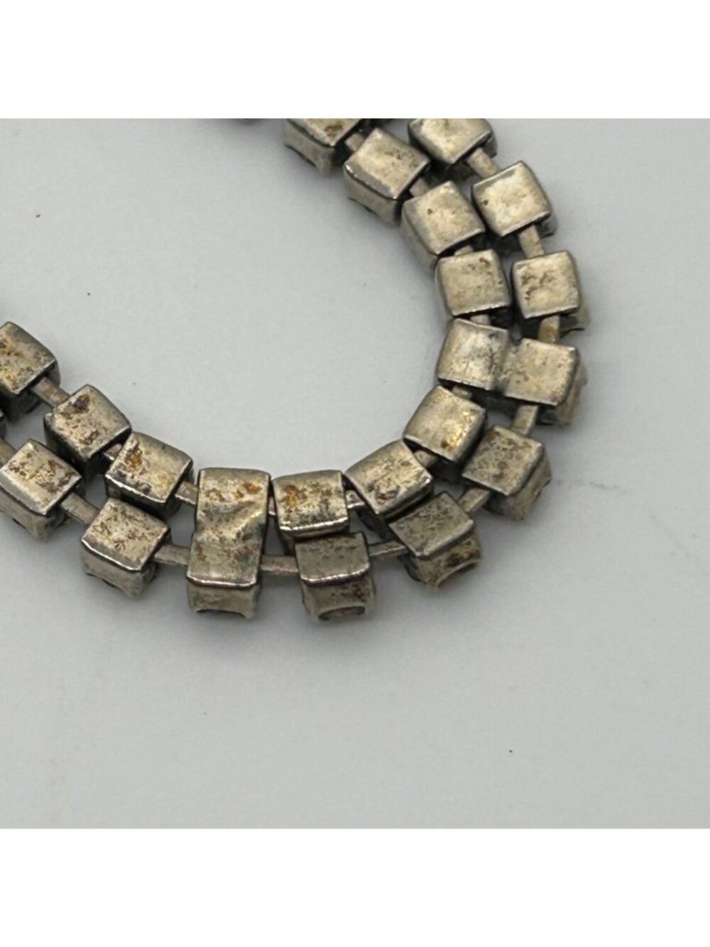 Vintage Double Strand Rhinestone Choker Necklace Silver Tone Crystal Bridal Prom - Picture 11 of 15